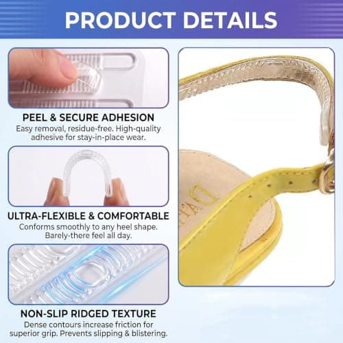 Anti Slip Slingback Heel Grips to Stop Straps Slipping, Clear Invisible Silicone Cushioning Tape for Ladies Sandals High Heels, Shoe Strap Protector Strips Against Rubbing, 4 Pack — view 3