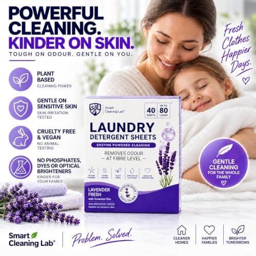 Smart Cleaning Lab® Laundry Detergent Sheets, 40 Sheets Up to 80 Loads, Enzyme Powered Odour Removal at Fibre Level, Effective in Cold Wash, Sensitive Skin Tested, Lavender Fresh. — view 6