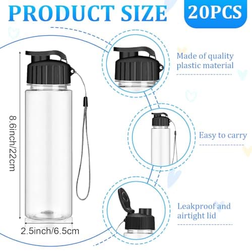 PQHIQ 20 Pack 500 ml Black Sports Water Bottles with Flip Tops and Straps — view 3