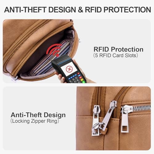 Lexiyat Anti Theft Crossbody Bags for Women Travel Chest Sling Bag Leather Handbags Fanny Pack Camelbrown — view 3