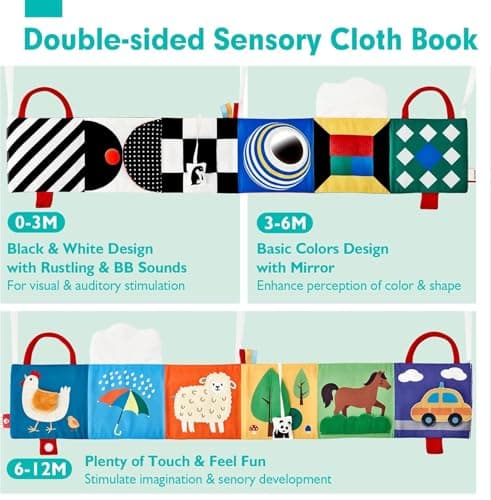 hahaland Baby Sensory Toys 0-6 Months High Contrast Tummy Time Soft Book — view 2
