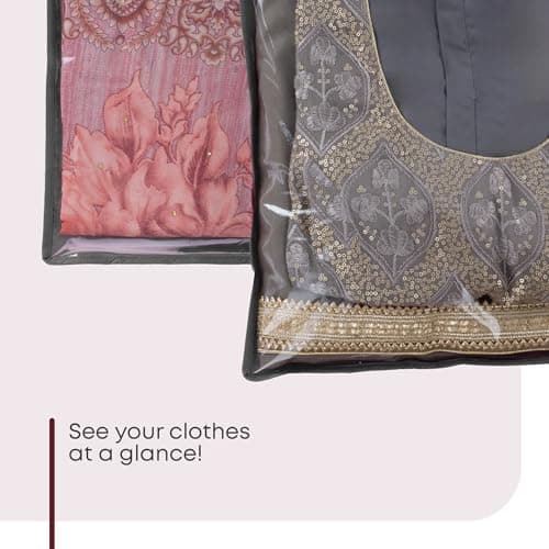 Fineway 20 Pack Saree Storage Bags with Zip – Space saving Clear Zip Bag, Clothes Bag Organiser for Sarees, Dresses & Clothes – Moisture-Resistant Saree Bags Clothing Storage (Grey, 42x35cm) — view 3