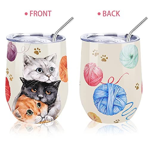 NymphFable 12oz Cat Cup Travel Mug Insulated Wine Tumbler with Straw and Lid Coffee Mug Gifts for Women Double Wall — view 2