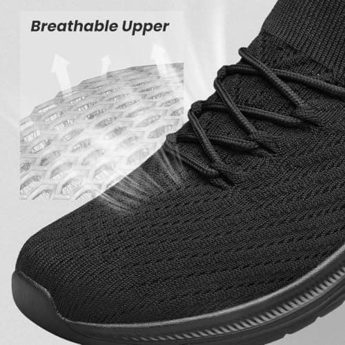 HOIYHEK Mens Trainers Lightweight Breathable Walking Shoes Casual Mesh Sneakers with Cushioned EVA Sole Comfortable Everyday Shoes for Gym Work Travel All Black Size 13 — view 4