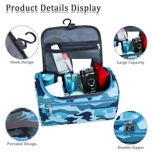 Boys Wash Bag with Camouflage Design – Boys Toiletry Bag for Travel and Sports, Durable & Waterproof Kids Wash Bag with Handle and Zipper for School, Gym or Holidays — view 3