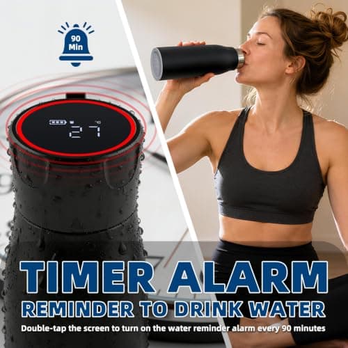 Insulated Stainless Steel Water Bottle with UV Sterilization & Hydration Reminder, USB-C Rechargeable, BPA-Free&Leak-Proof Smart Self-Cleaning Water Bottle, Ideal for Office, Travel and Gifts, Black — view 6