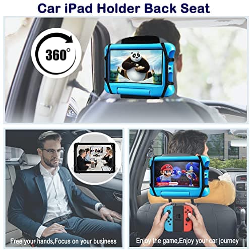 ViMOQi Car Tablet holder for kids,ipad Holder for Car Headrest,360° Adjustable Tablet Car Mount for Back Seat,Anti-Slip Strap and Holding Silicone Net for Kindle,iPad,Galaxy Tab,7~11" Screen Devices — view 5
