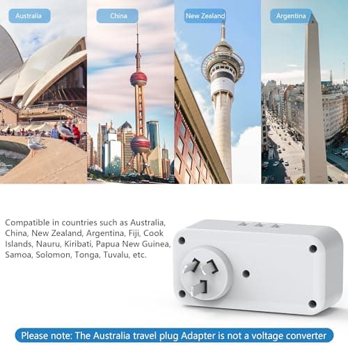 UK to Australia Plug Adapter With 3 USB, Grounded Australian China New Zealand Travel Plug Adaptor, Double Outlet UK with Dual 2 Pin Socket at The Bottom for AUS NZ Argentina Fiji (Type I) — view 3