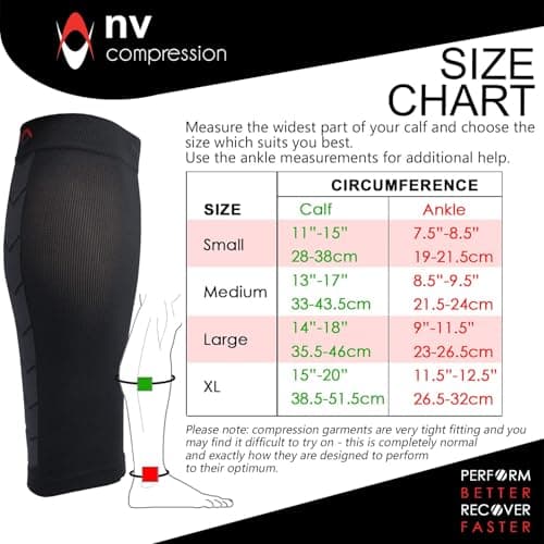 NV Compression 365 Calf Guards/Sleeves XL Steel/Black (PAIR) 20-30mmHg - For Sports Recovery, Shin Splints, Medical, Work, Flight - Running, Cycling, Gym — view 4