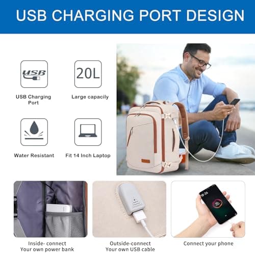 for Ryanair Cabin Bags 40x20x25 Underseat Small Travel Hand Luggage Backpack for Women Carry-ons Bag Cabin Size for Airplanes Flight Bag Travel Rucksack Fit 14 Inch Laptop with USB Charging Port — view 3