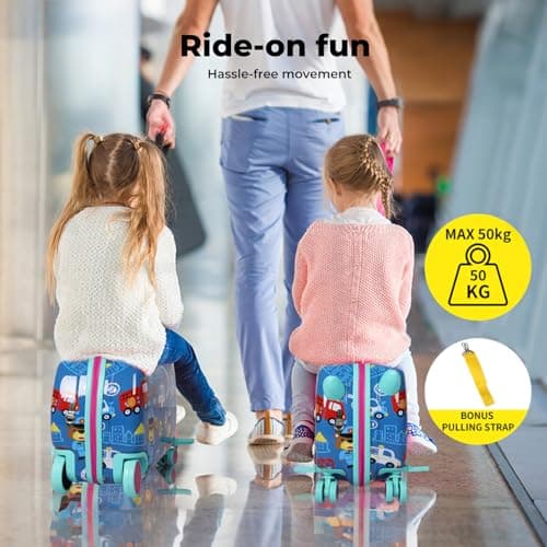 Dekko Kids Luggage Ride-On Suitcase, 2-in-1 Travel Luggage for Toddlers & Children, Carry-On Trolley with Spinner Wheels, Shoulder Strap, Waterproof Hard Shell, 50kg Capacity (Blue) — view 4