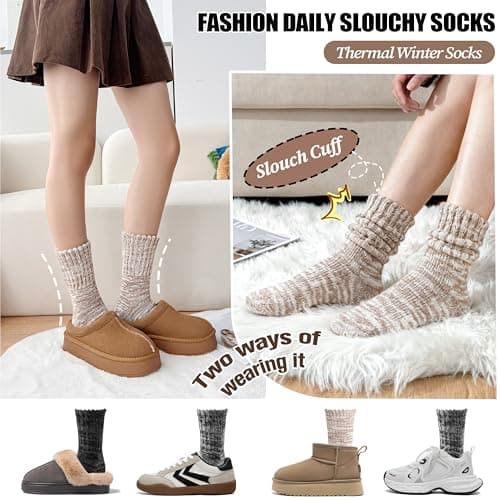 Sandsuced Merino Wool Thermal Boot Socks for Women Men Winter Warm Cosy Thick Hiking Walking Socks 3 Pairs Christmas Stocking Fillers (Assoretd B,M) — view 4