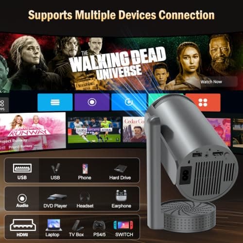Mini Projector 4K Support, 1080P Smart Projectors with WiFi 6 and Bluetooth 5.4, Small TV Projectors with 270° Rotatable Stand & Keystone, Portable Projector for Bedroom/Home Cinema/Office/Outdoor — view 5