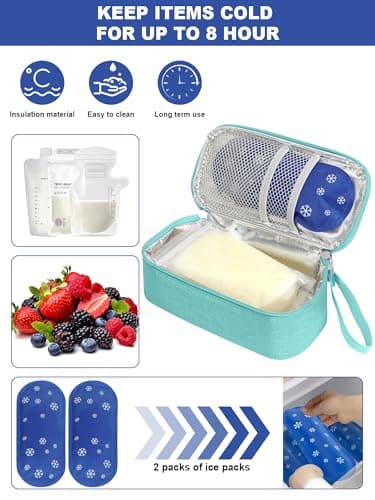 YOUSHARES Breastmilk Cooler Bag - Breast Milk Cooler Travel Bag with Real-Time Temperature Display, Breast Milk Storage Bag with 2 Ice Pack, Small Cool Bag for Insulated Bottle for Breastfeeding,Green — view 5