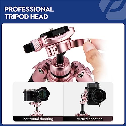 Fotopro Mini Tripod 60" Lightweight Compact Travel Tripod with 360 Degree Ball Head Phone Mount Detachable Selfie Stick, Camera Phone Max Load up to 8.8 lbs Pink — view 4