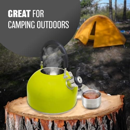 2.5L Stainless Steel Whistling Kettle - Suitable for Fishing, Camping, Hiking, Indoor & Outdoor | Camping Kettle for Gas Stove, Electric Stove, Camp Fire | Lightweight, Fast Boil, Phenolic Handle — view 5