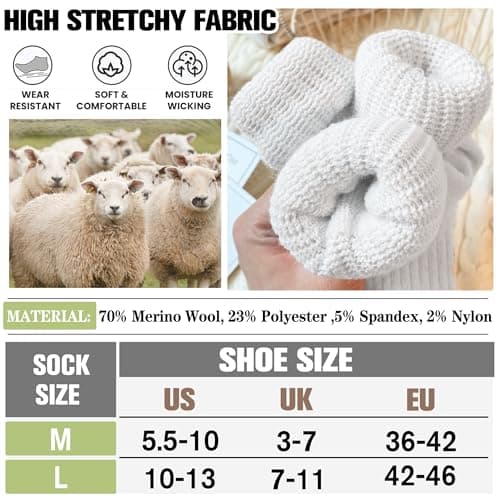EBMORE Womens White Merino Wool Slouch Socks,Thermal Thick Winter Socks — view 6