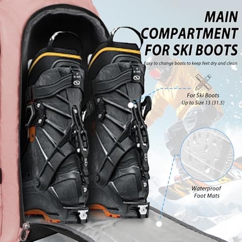 50L Ski Backpack - Water-resistant Ski Boot Bag for Men & Women, Ski Bag with Helmet Holder, Separate Compartments for Goggles, Gloves, Snowboard & Accessories, Durable Ski Carry On Backpack — view 5
