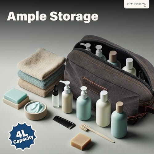 Emissary Men's Toiletry Bag Leather and Canvas Travel Toiletry Bag Dopp Kit for Men Shaving Bag for Travel Accessories, Gray, L — view 4