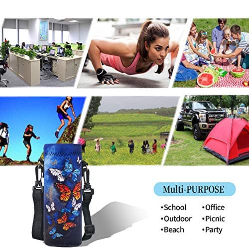 Hnycsir 500ML Neoprene Water Bottle Bag Carrier, Portable Insulated Sling Holder Case Pouch with Adjustable Shoulder Strap for Men Women Travel,Hiking,Walking,Outdoor Activities (Butterflies) — view 5