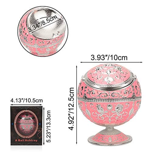 Windproof Ashtray with Lid for Cigarettes Metal Portable Cigar Ashtray Odor Eliminator for Indoor outdoor Hand Stamped Rose Pattern with Sparkle Fancy Gift for Men Women — view 2