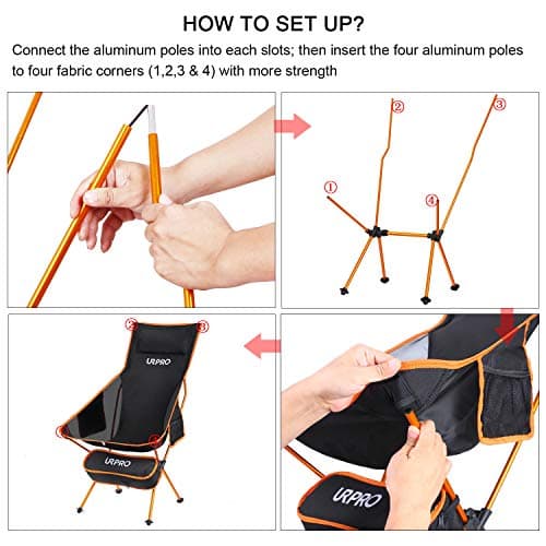 URPRO Outdoor Camping Chair Portable Lightweight Folding Camp Chairs with Headrest & 2-sided Pocket High Back for Outdoor Backpacking Hiking Fishing Travel Picnic — view 5