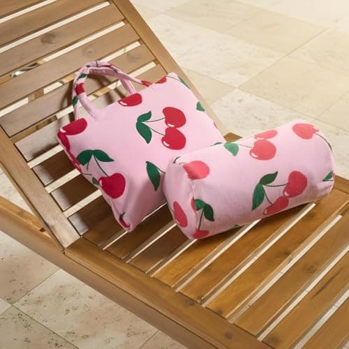 OHS Inflatable Bolster Pillow, Gifts for Women Back Support Beach Pillow with Cherry Soft Microfibre Cover for Sun Loungers Poolside Portable Travel Cushion, 36 x 16 x 16cm — view 2