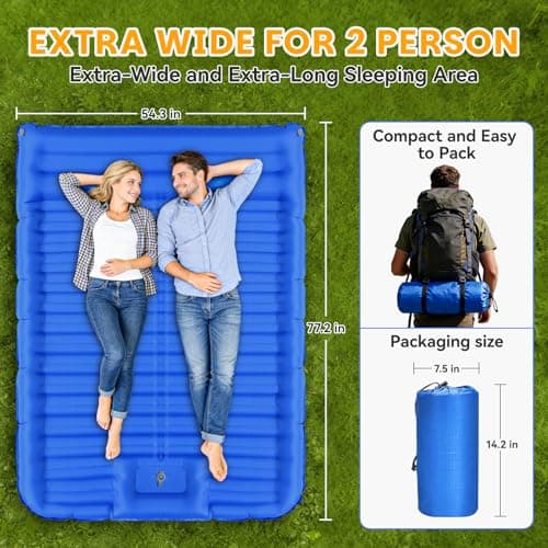 Camping Mat Double 14Cm Extra Thick & Wide Camping Mattress with Built-In Foot Pump & Pillow, Durable Compact Waterproof Inflatable Sleeping Pad for Camping, Backpacking, Hiking, Tent Trap Traveling — view 3