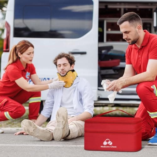 DiULi First Aid Kit Bags 2 Pack, Small & Medium Empty Medication Storage Bag Set, Waterproof Oxford Cloth Medicine Pouch with Dual Zippers, Tear-Resistant for Home Travel Hiking Camping, Bright Red — view 6