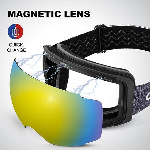 Odoland OTG Ski Goggles Set with Detachable Lens, Frameless Interchangeable Magnetic Lens for Skiing Skating Snowboard, Anti-Fog and UV400 Protection Snow Goggles for Men and Women — view 2