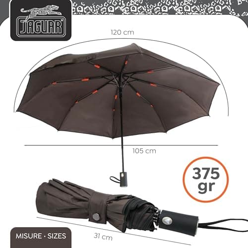 JAGUAR Windproof Folding Umbrella, Mini Pocket Umbrella with Automatic Opening, Travel Umbrella, Keep in the Car Always Ready to Use (Closed Size: Only 28.5cm), dark brown (di moro), 28,5 cm (chiuso) — view 3