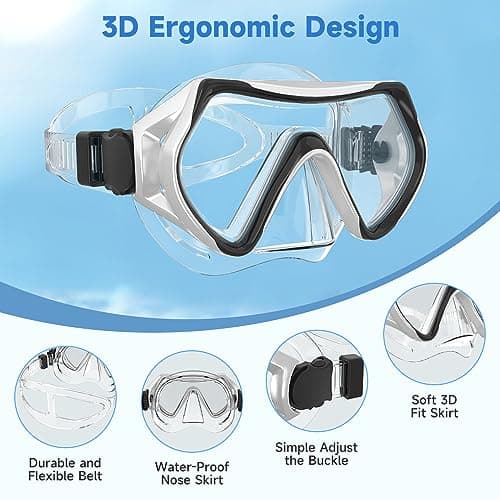 Findway Snorkel Mask,180°view Snorkelling Mask Adult & Junior, Diving mask Anti-Fog & Anti-UV Tempered Glass, Wide View Snorkel Mask, Easy Adjustable Strap Mask for Diving, Snorkelling and Swimming — view 3