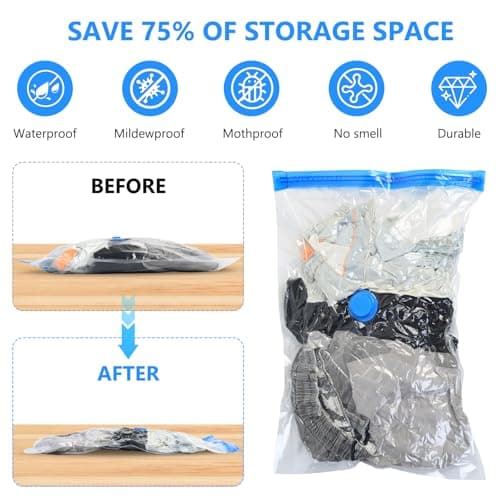 Tenbrachian 8 Pcs Space Saver Bags Vacuum Storage Bags Small Compression Zipper Storage Bags Vacuum Pack Bags for Clothes, Vacuum Bags for Clothes Travel Home, with Airtight Valve, 60 x 40 cm — view 3