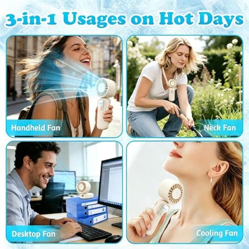 Audasi Handheld Fan,Portable Fan with Ice Cooler 3-in-1 Hand Neck Desk Foldable Design LED Display USB-C Rechargeable 5 Turbo Speed Modesfor Travel Makeup Outdoor Indoor Office Gifts — view 3