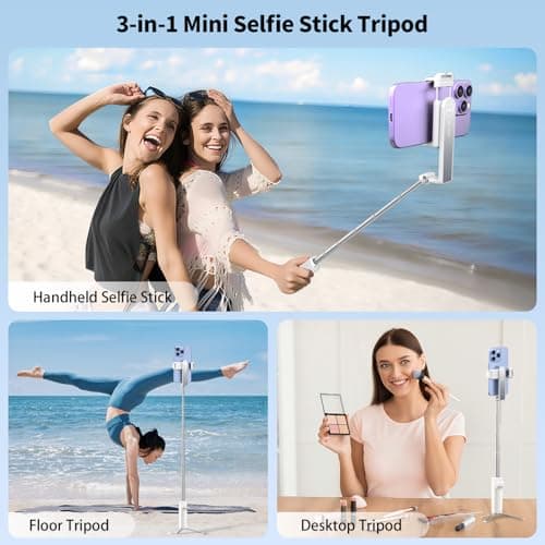yAyusi Extendable Mini Selfie Stick Tripod with Remote, Pocket Size Portable Tripod for iPhone, Small Compact Phone Selfie Stick Tripods Mount for Travel/Vlog/Video Recording/Live Streaming (White) — view 2