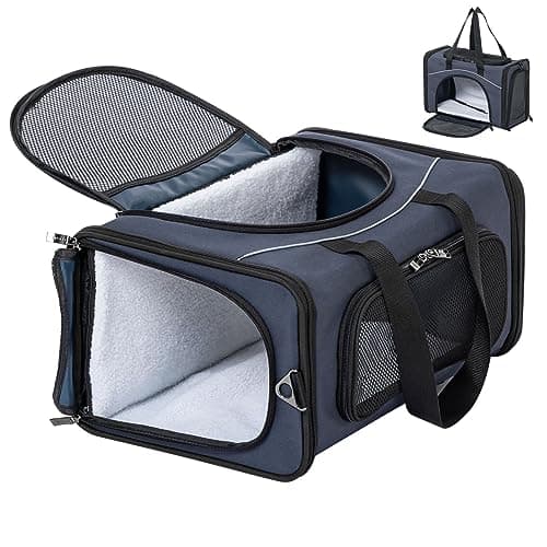 Petsfit Airline Approved Carrier, Cat Transport Carrier for Small Dogs,Foldable small dog Carriers Two-Way Placement on Plane Pet Carriers for Travelling,Blue,49cm*23cm*30.5cm