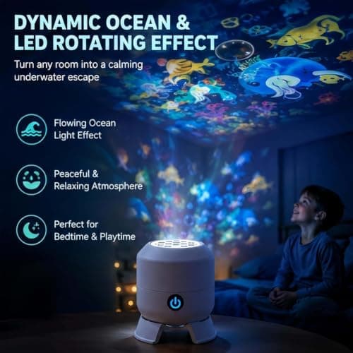 Dynamic Rotating LED Night Light Projector, Kids Ocean Projector Light — view 3