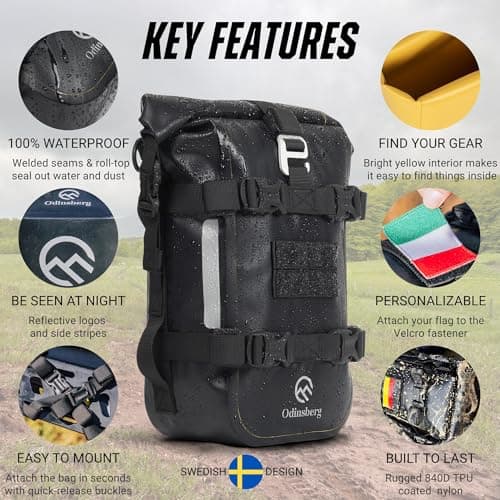 Odinsberg 7L Waterproof Motorcycle Tail Bag Motorbike Storage Crash Bar Bags Motorcycle Panniers Saddle Bags Backpack Dry Bag Luggage Rear Seat for Enduro Dual Sport ADV — view 3