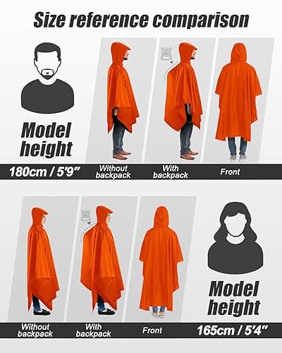 Snowalva Festival Poncho Waterproof Adult Reusable Poncho Waterproof Adult Lightweight Breathable Durable Environmentally Friendly Raincoat with Brim for Hiking Camping Cycling Traveling Orange — view 3