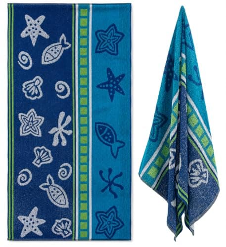 Adore Jacquard Cotton Rich Beach Towel 75 x 150cm - Starfish Blue