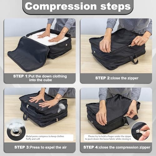 Extra Large Compression Packing Cubes for Travel Essentials, 2 Pack Expandable Travel Cubes for Packing Bags Suitcase Organizer, Black — view 6