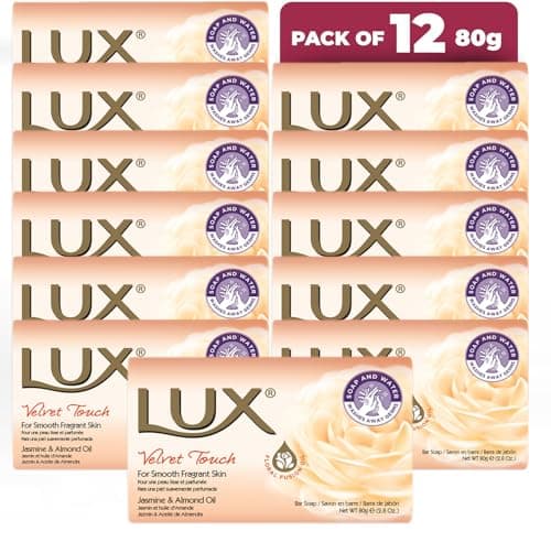 Lux Velvet Touch Soap Bar with Jasmine and Almond Oil, 80 g, 12-Pack