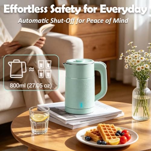 Tuehakny Small Electric Kettle 0.8L, 600W, 304 Stainless Steel Inner, Green — view 6