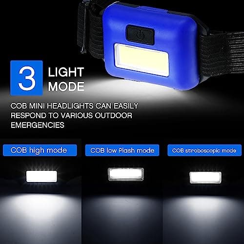 Kittmip 48 Pack LED Headlamp Flashlight Bright Waterproof Head Lamp Torch Cob Flood Head Light Bulk 800 lumens with 3 Modes 144 AAA Batteries for Adult Kids Running Camping Night Survival, 4 Colors — view 2