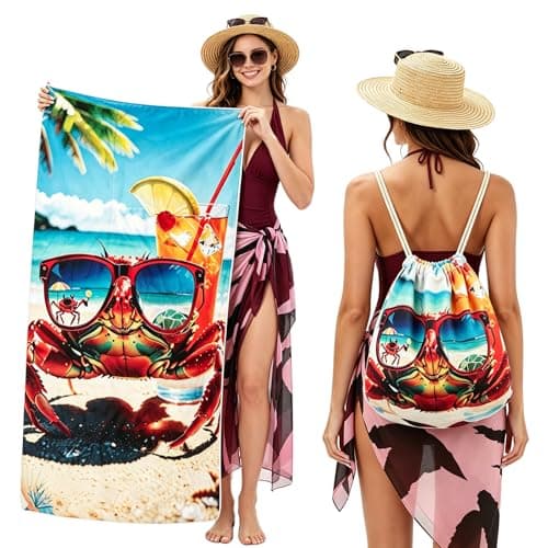 Poeruse Microfibre Beach Towel, 140 x 70 cm Large Microfibre Beach Towels for Adults, 2 in 1 Beach Towel Drawstring Bag Fast Dry Sand Free, for Beach, Pool, Camping, Yoga & Outdoor (B)