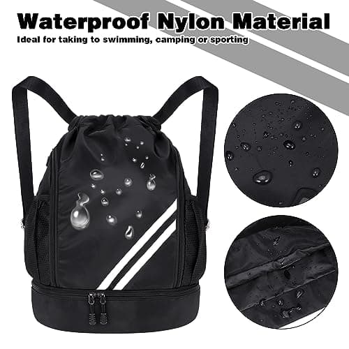 Drawstring Gym Backpack, Waterproof Sports Bag with Shoe Compartment, Large Capacity Gym Bag, Black PE Bags, Sorts Backpacks for Men Women, Durable Drawstring Backpack for Football, Swimming, Holiday — view 3
