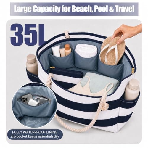 Vavabox 35L Large Beach Bag Set with Zip, Waterproof Beach Bags for Women — view 5