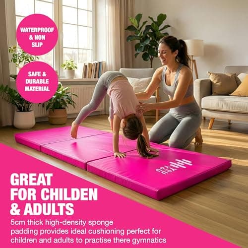 YouVsYou 6ft Tri-Folding Gymnastics Mat & Play Mat, 5cm Thick High-Density Foam Crash Mat, Non-Slip, Sweat-Proof & Portable Exercise Mat for Tumbling, Gym, and Home Exercise & Play, 183cm x 60cm — view 2