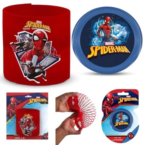 Marvel Spiderman Spring & Light Up Yoyo Toy Set for Kids 3+ – Official Superhero Fidget Toys, Sensory Bouncing Coil & LED Yo-Yo, Indoor Outdoor Play, Party Bag Filler, Birthday Gifts for Boys Girls