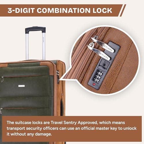 Skylark 24" Lightweight Faux Suede 4 Wheeled Spinner Luggage Trolley Suitcase Travel Bag Telescopic Handle with 3-Digit Combination Lock for 15 to 20kg (78 Litre) — view 5
